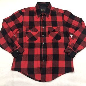 80s SEARS Acrylic Flannel Shirt Men M Red Black Buffalo Plaid Single Stitch